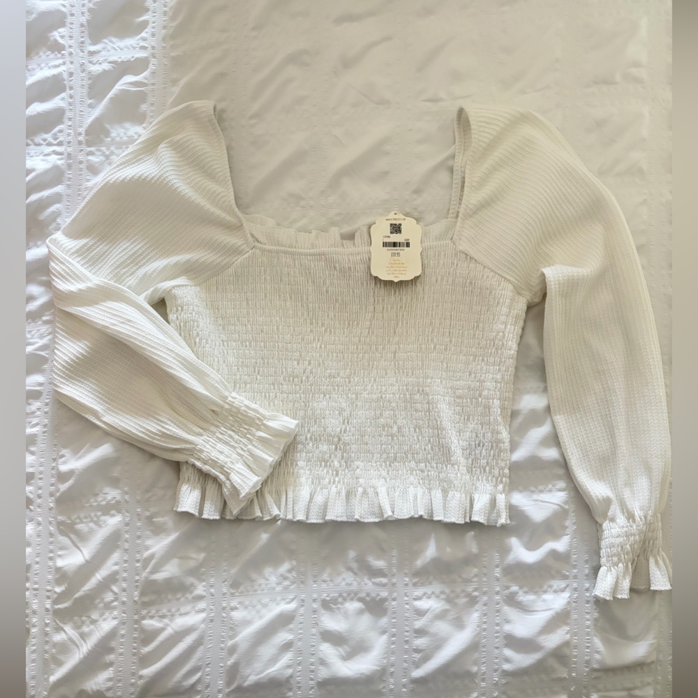 Altar'd State Cream Smocked Long Sleeve Square Neck Top